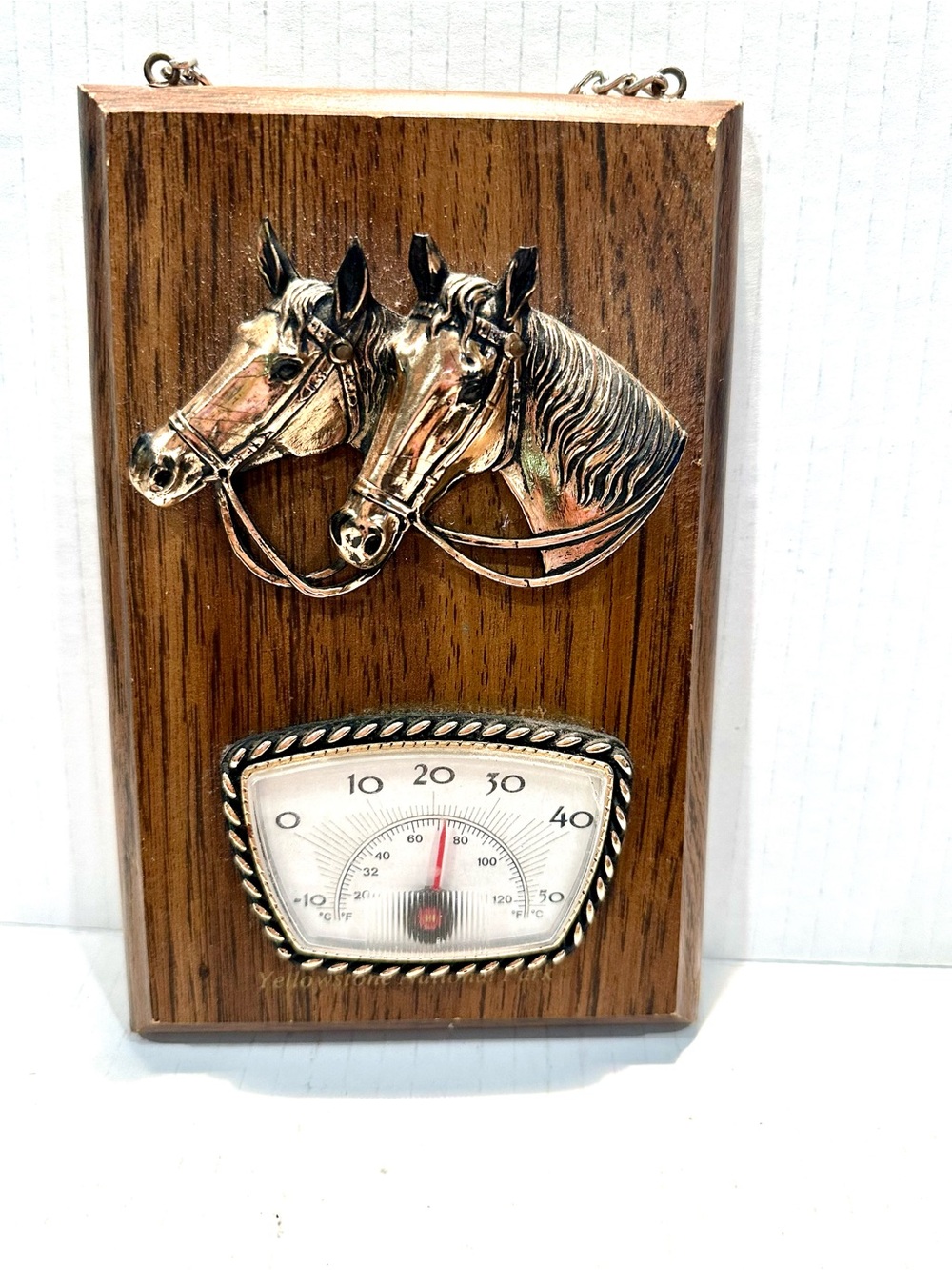 Vintage Brass/metal Horse Head Wooden Wall Thermometer Plaque -  Brown 1x4.5x7